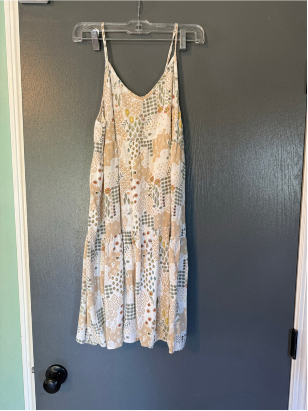 Women's Final Touch Mini Dress Size L Beige Green Floral Print